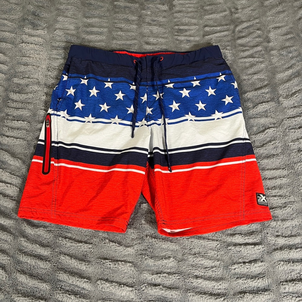 ZeroXposur Medium Swim Trunks Red White Blue Stars Stripes Board Shorts AP856